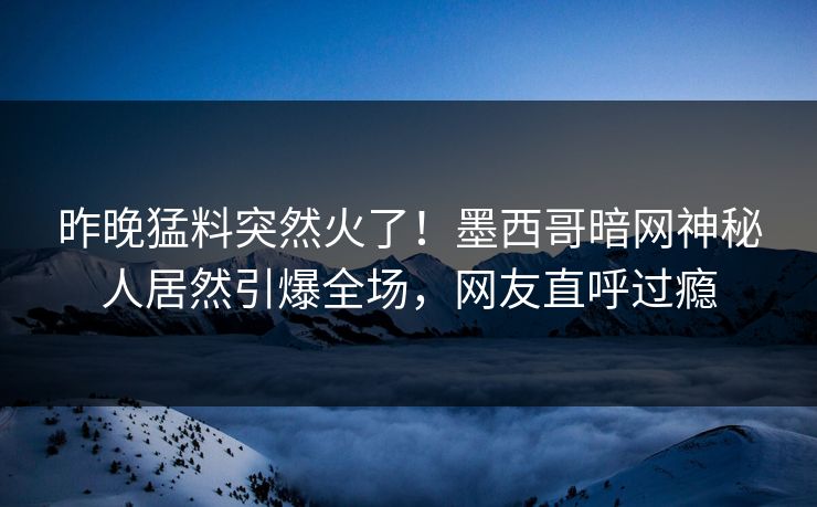 昨晚猛料突然火了！墨西哥暗网神秘人居然引爆全场，网友直呼过瘾