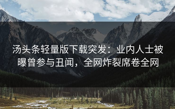 汤头条轻量版下载突发：业内人士被曝曾参与丑闻，全网炸裂席卷全网
