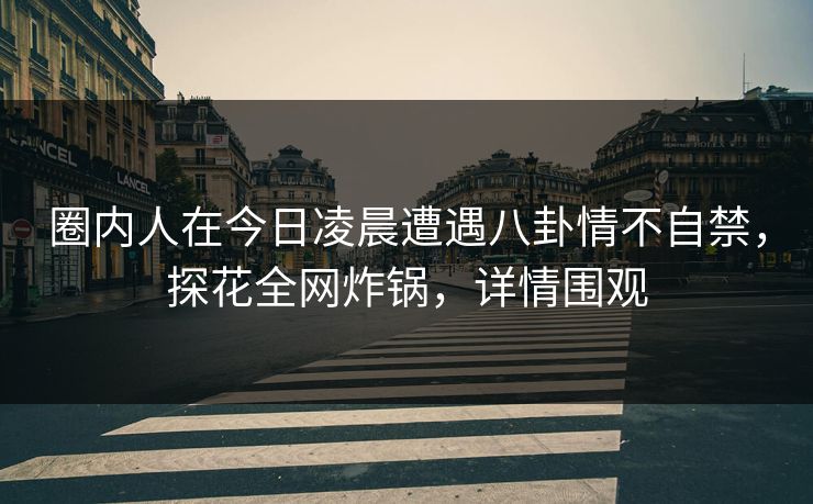 圈内人在今日凌晨遭遇八卦情不自禁，探花全网炸锅，详情围观